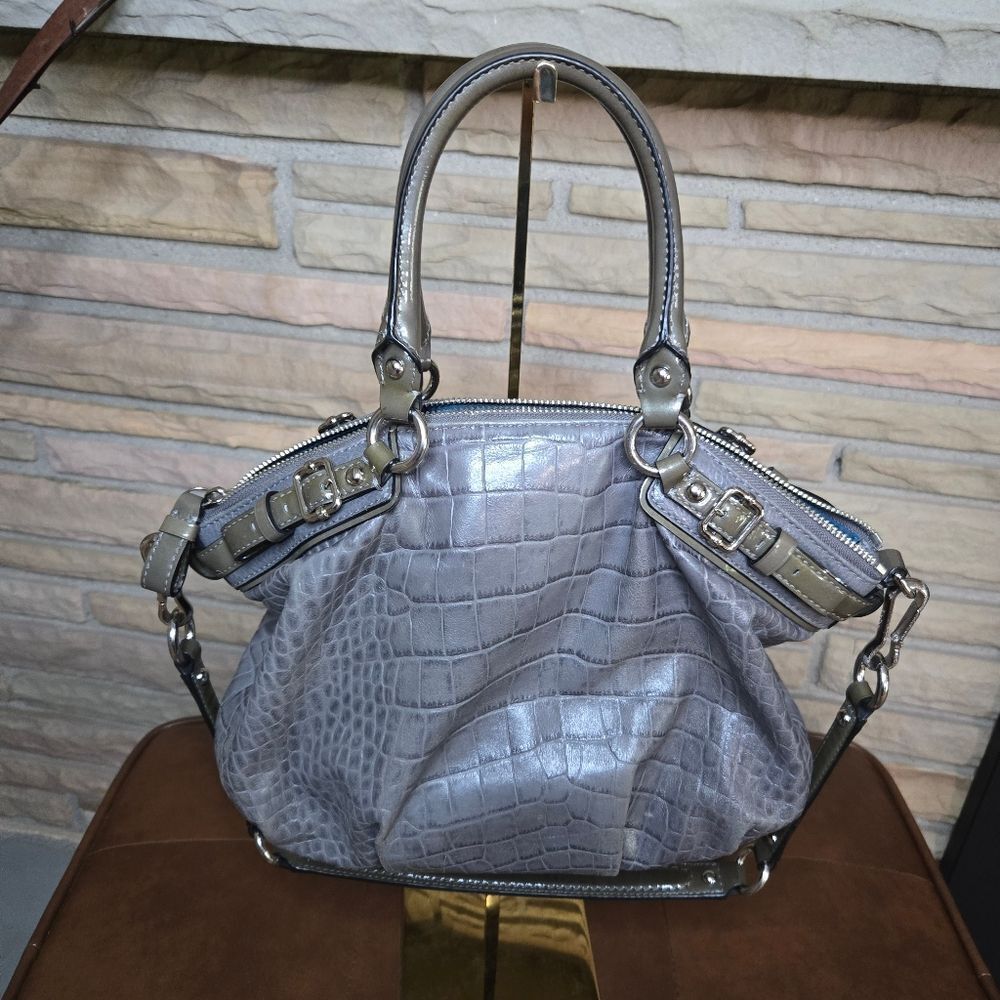 🐢 COACH Sophia. Gray Croc Embossed Chain Link Versitile Bag - Picture 8 of 14